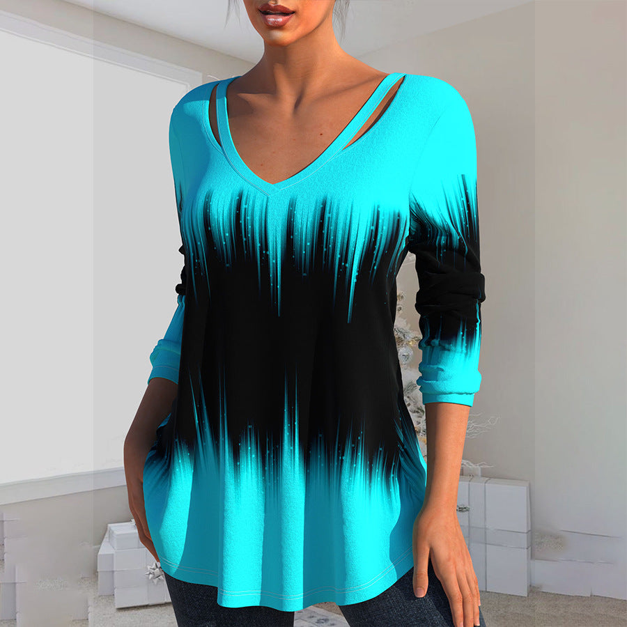 [W-Ropa] Nueva Camiseta Estampada De Manga Larga Hueca En Primavera Y Verano