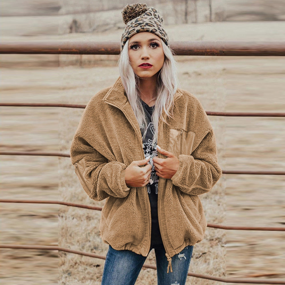 Abrigo De Lana Gruesa Para Mujer, De Comercio Exterior Europeo Y Americano, Con Cremallera, Abrigo Suelto De Gran Tamaño