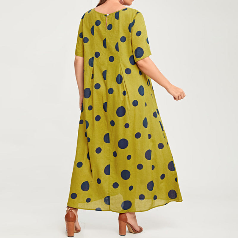 [W-Ropa] Vestido De Lunares De Talla Grande De Verano Para Vacaciones