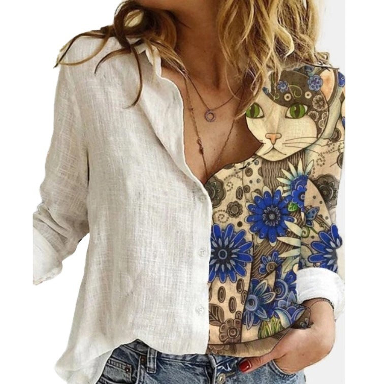 Camisa Holgada De Manga Larga Con Estampado De Dibujos Animados