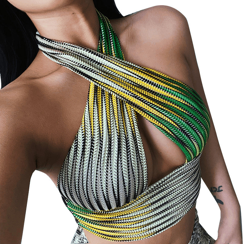 Top De Tirantes Con Cuello Halter Cruzado Sexy Halter