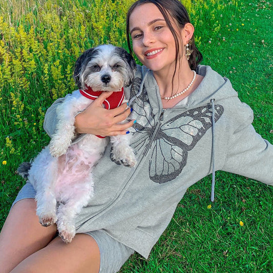 Sudadera Con Capucha De Manga Larga Con Estampado De Mariposas