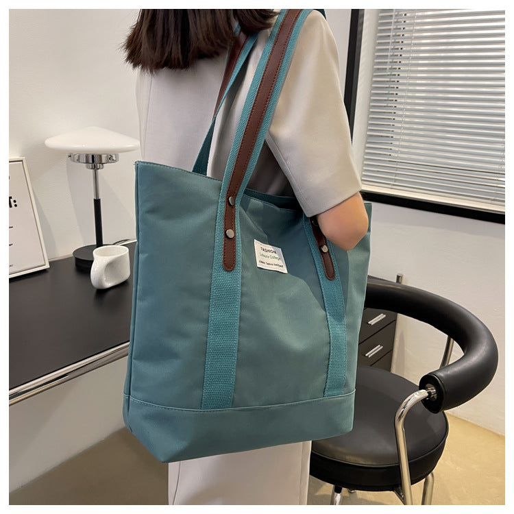 [W-Bolso] Bolso De Mujer De Lona Literaria, Bolso De Compras Portátil De Color De Contraste Informal Simple