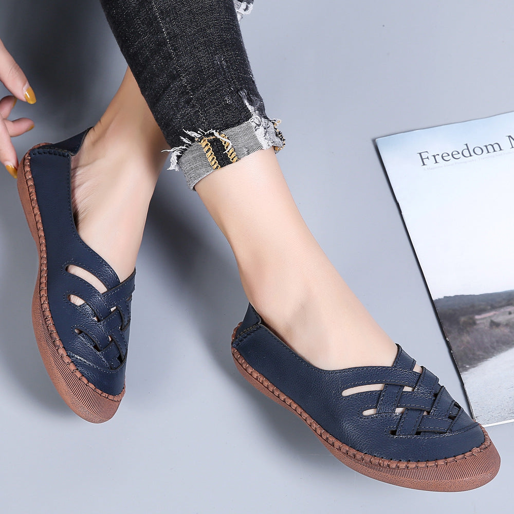 [W-Zapato] Zapatos Transpirables De Piel Con Tiras Cruzadas De Doble Uso