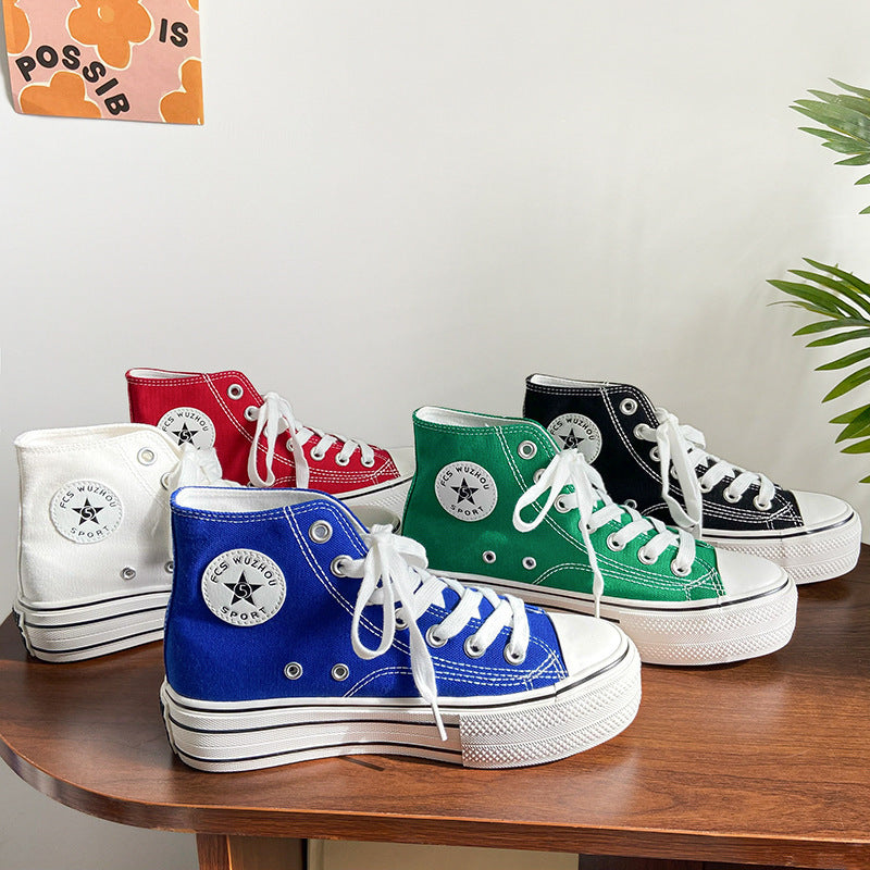 [W-Zapato] 2022 Versión Coreana De Cómodos Zapatos De Mujer De Suela Gruesa De Caña Alta De Lona INS Que Combina Con Todo