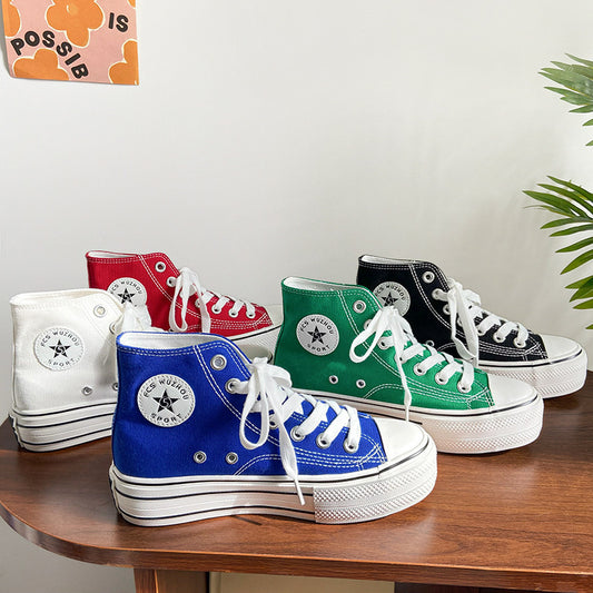 [W-Zapato] 2022 Versión Coreana De Cómodos Zapatos De Mujer De Suela Gruesa De Caña Alta De Lona INS Que Combina Con Todo