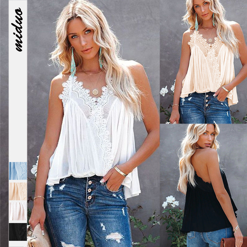 [W-Ropa] Tirantes De Encaje Suelto Top De Desgaste De Chica Caliente