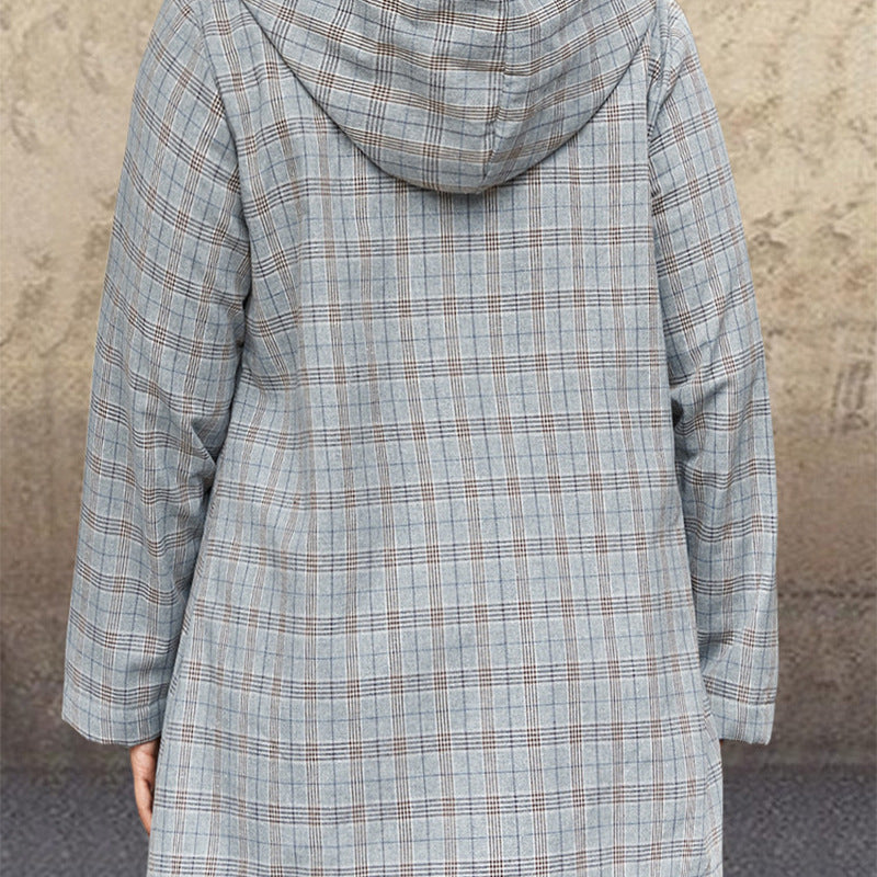 Cremallera Con Capucha Y Chaqueta Infantil A Cuadros De Manga Larga Y Polar