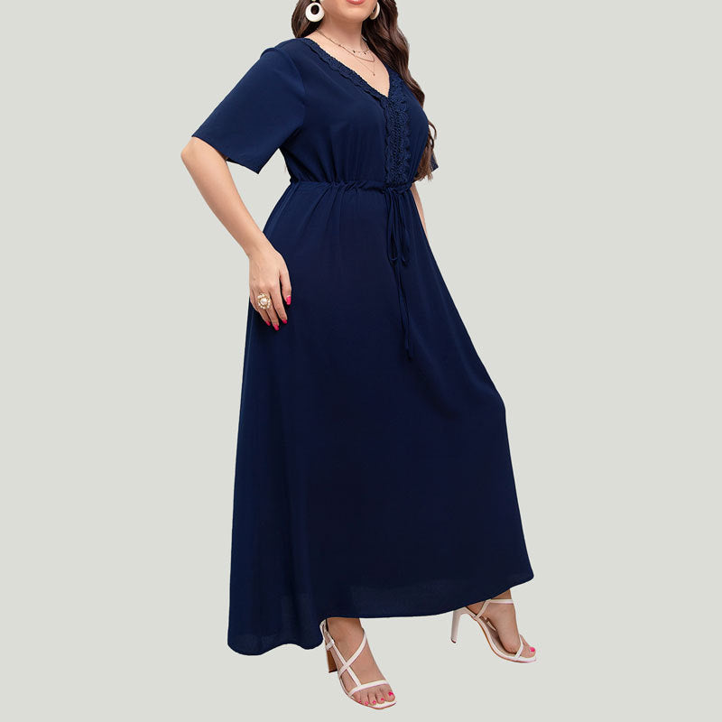 [W-Ropa] Vestido Largo Francés De Verano Estilo Resort Vestido Sexy Con Cuello En V En La Cintura