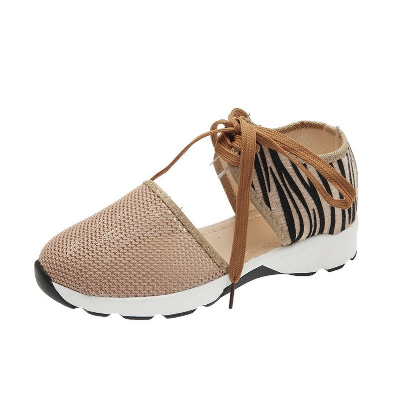 [W-Zapato] Zapatos Deportivos Informales Con Cordones Y Estampado De Leopardo
