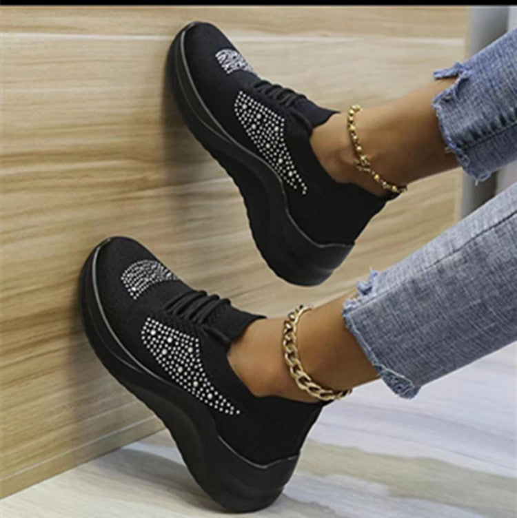 Nuevos zapatos de mujer transpirables con diamantes de imitación de malla