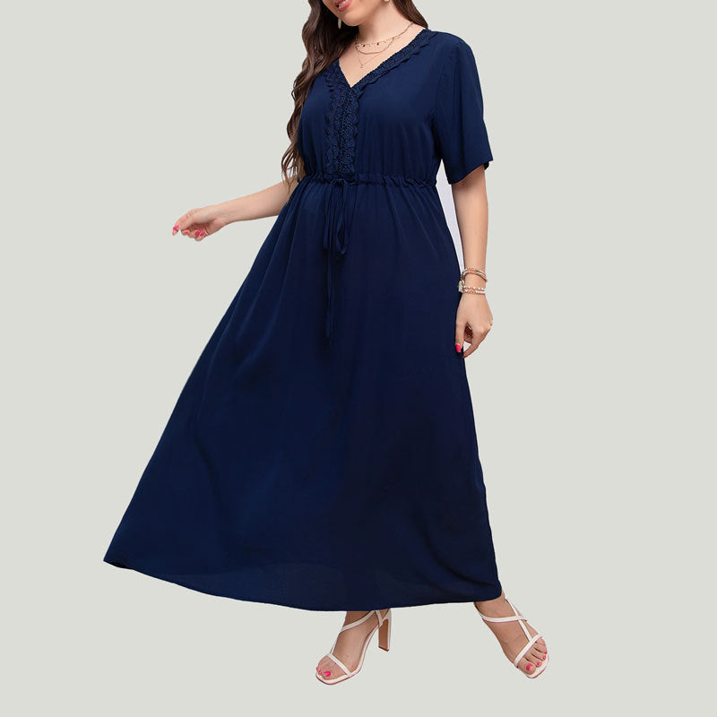 [W-Ropa] Vestido Largo Francés De Verano Estilo Resort Vestido Sexy Con Cuello En V En La Cintura