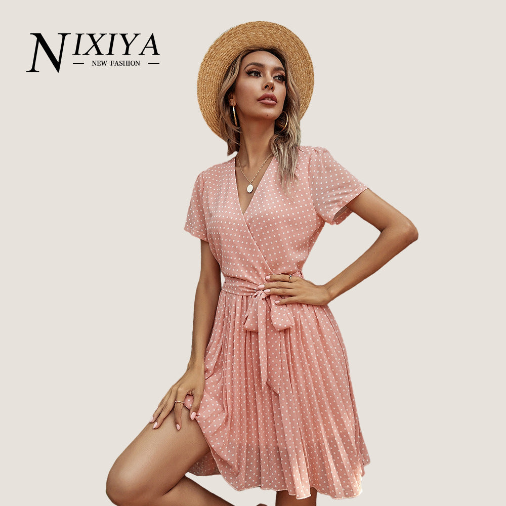 [W-Ropa] Vestido Bohemio De Temperamento De Manga Corta De Primavera Y Verano 2022