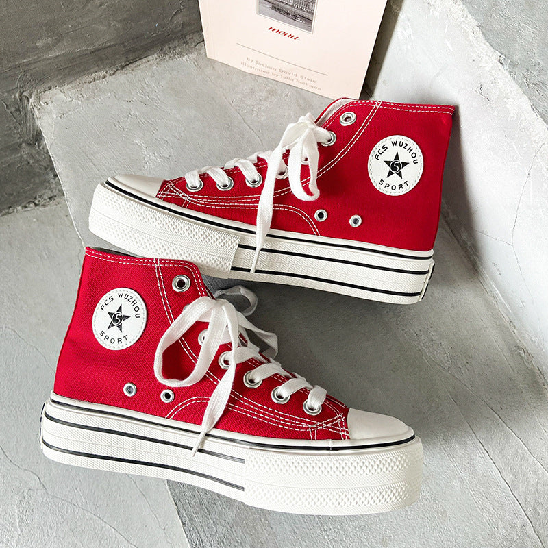 [W-Zapato] 2022 Versión Coreana De Cómodos Zapatos De Mujer De Suela Gruesa De Caña Alta De Lona INS Que Combina Con Todo