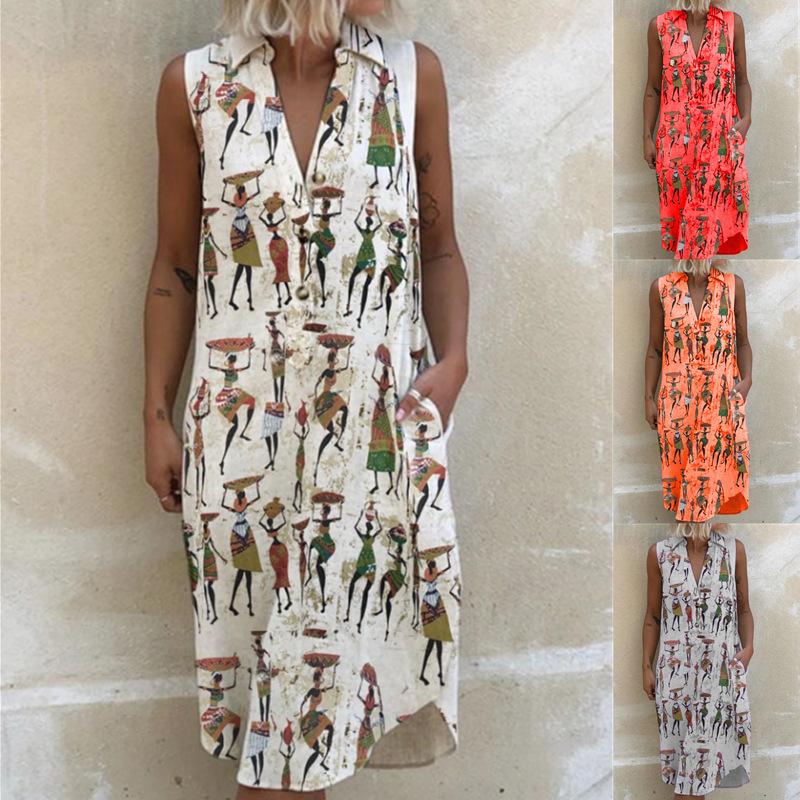 Vestido sin mangas holgado con estampado de solapa