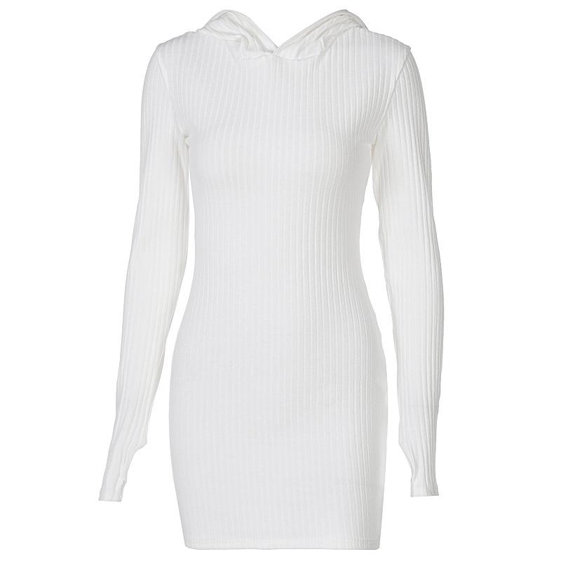 Vestido De Cadera De Bolso Delgado De Manga Larga Con Capucha De Punto Para Mujer