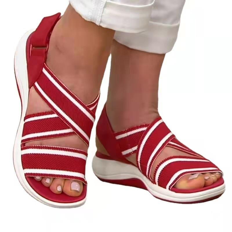 Sandalias de cinta mágica con banda elástica cómodas y cómodas para mujer