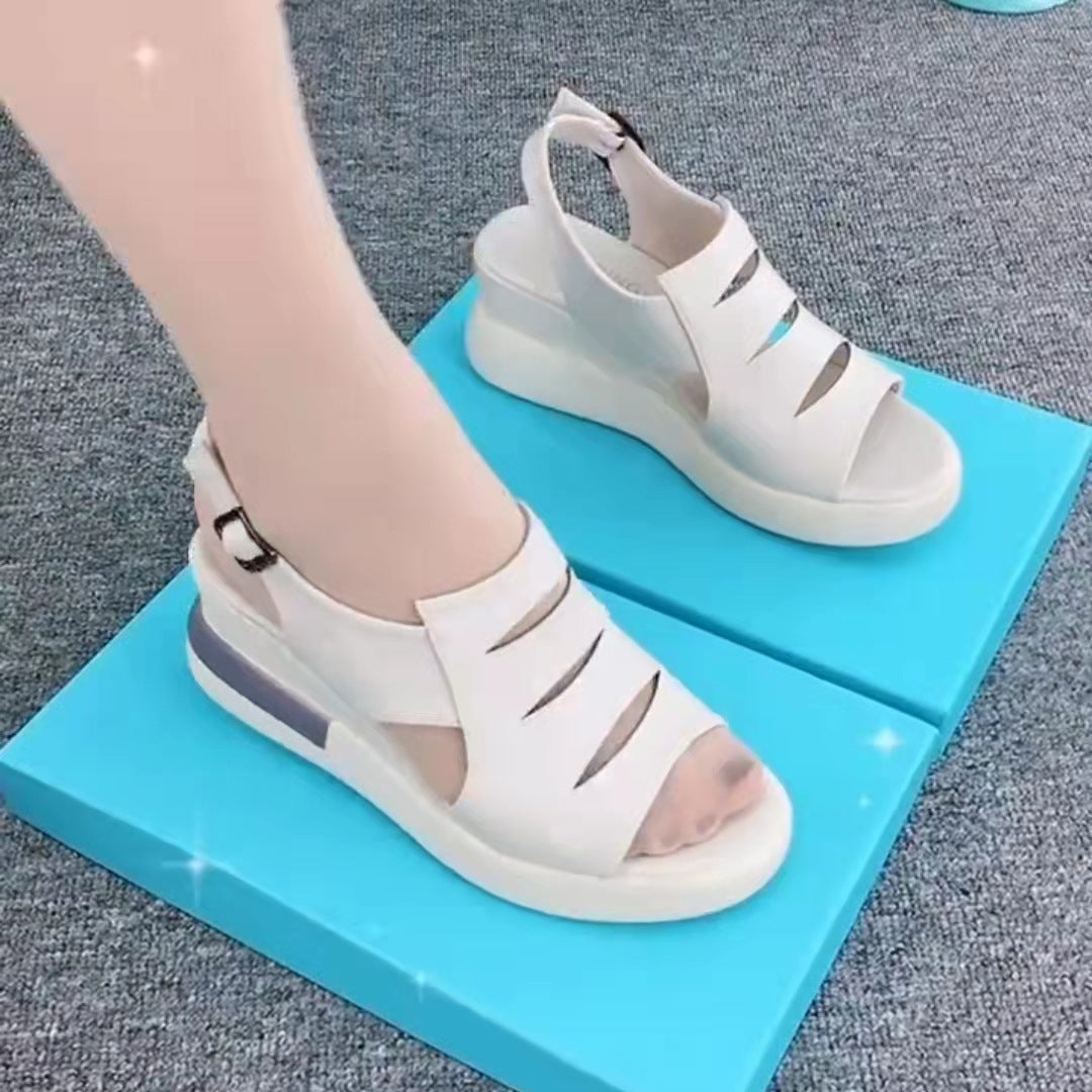 [W-Zapato] Zapatos De Madre Con Hebilla Hueca Y Tacón De Cuña De Verano 2022