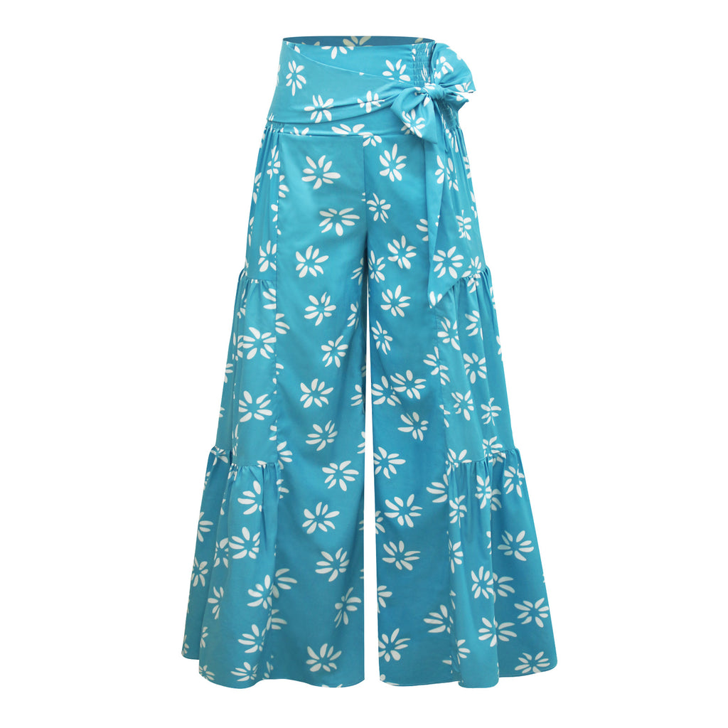 [W-Ropa] Pantalones Casuales Sueltos Pantalones De Pierna Ancha De Playa Pantalones Con Correa