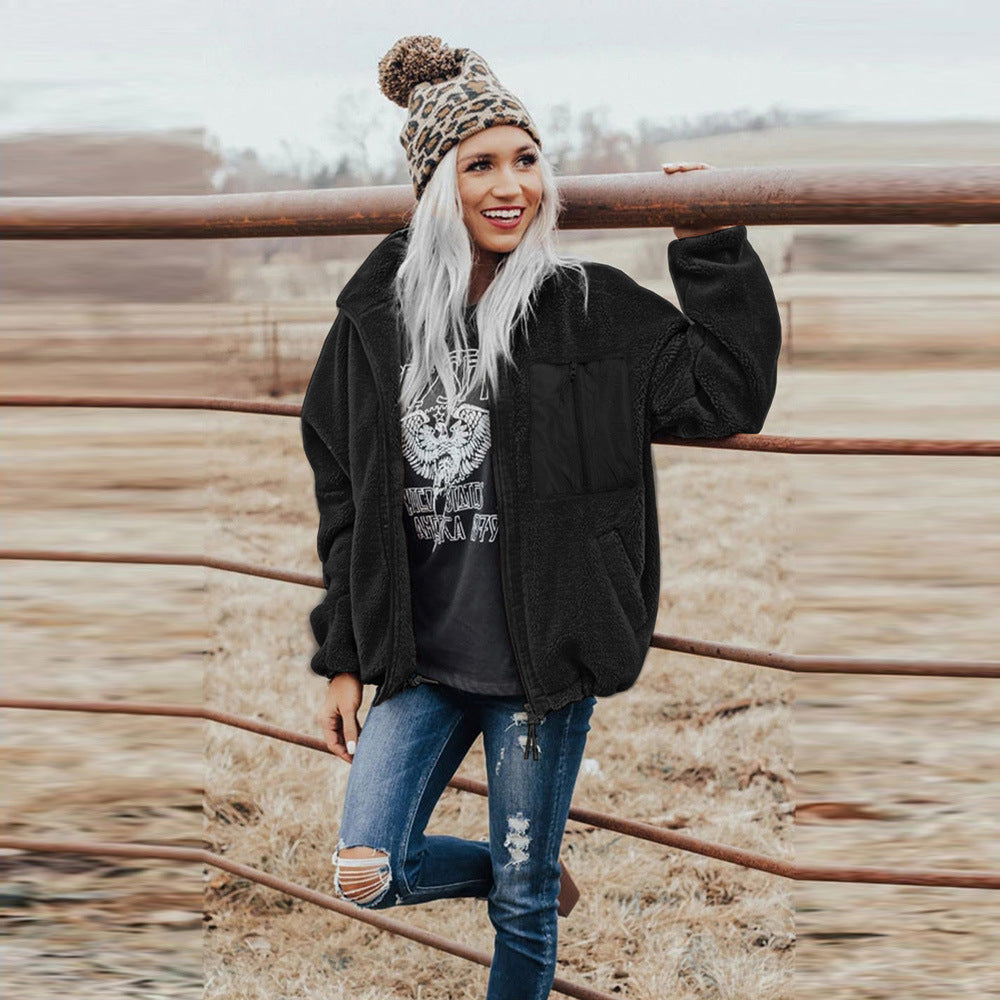 Abrigo De Lana Gruesa Para Mujer, De Comercio Exterior Europeo Y Americano, Con Cremallera, Abrigo Suelto De Gran Tamaño