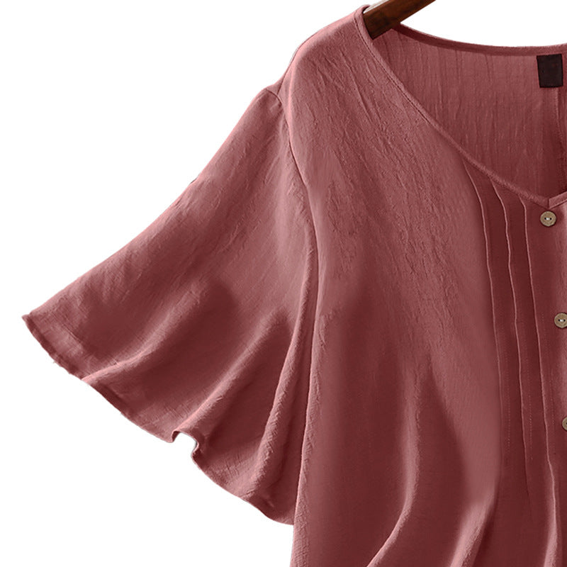 [W-Ropa] Camisa Holgada De Talla Grande De Manga Corta De Color Sólido Cómoda Personalizada 2022