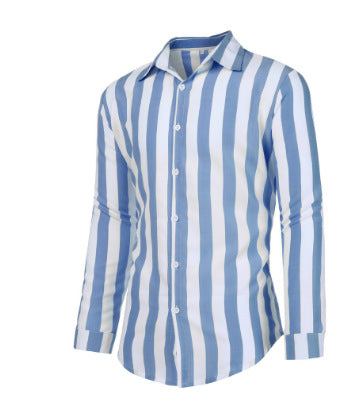 [M-Ropa] Camisa A Rayas Con Cuello De Solapa De Manga Larga Para Hombres 2022