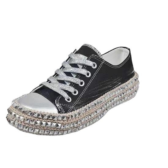 [W-Zapato] 2022 Zapatos Casuales Con Cordones De Remaches Zapatillas De Suela Gruesa Con Estampado De Leopardo