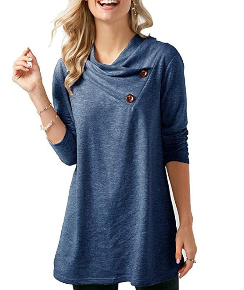[W-Ropa] Ropa De Mujer De Primavera Y Otoño Casual Color Sólido Camisa De Camiseta Suelta De Manga Larga