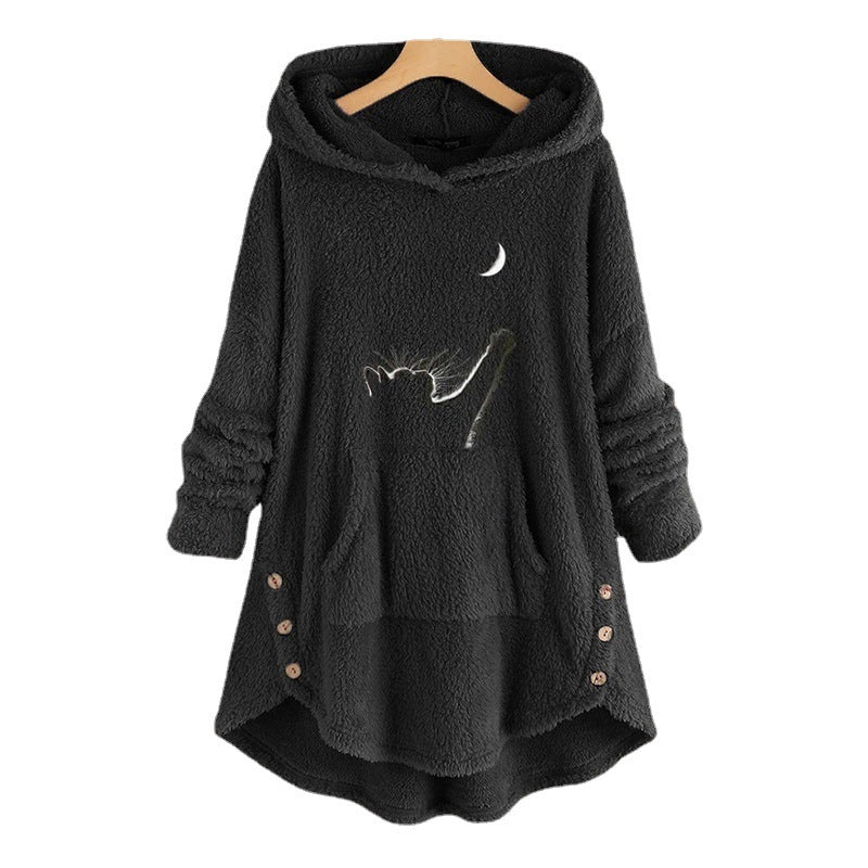 Jersey Con Capucha Bordado Jersey De Lana De Doble Cara Top De Mujer Irregular De Manga Larga