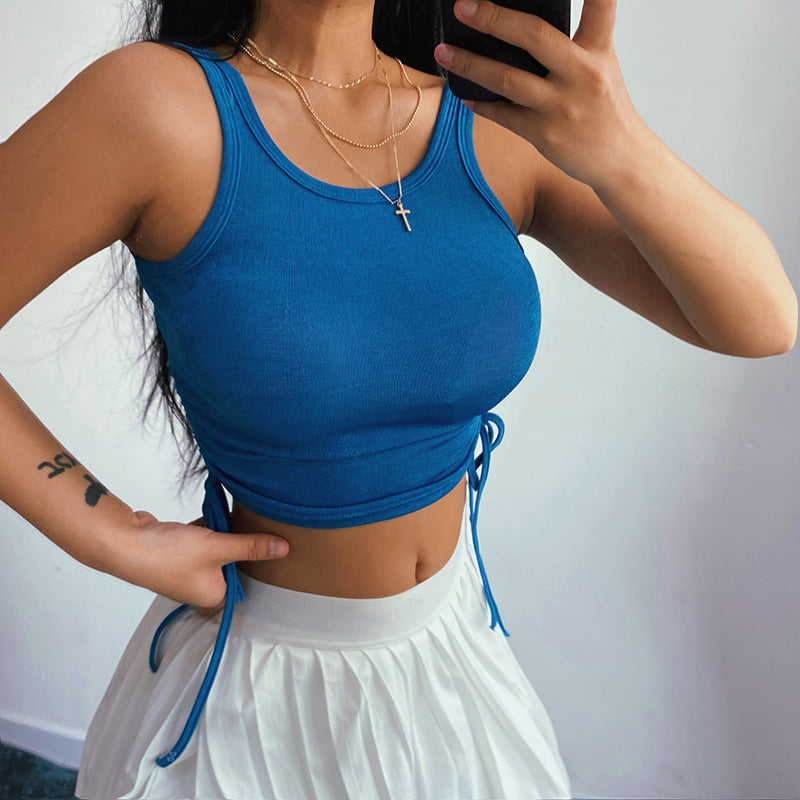 Chaleco De Punto Brillante Con Cordón En La Cintura Lateral