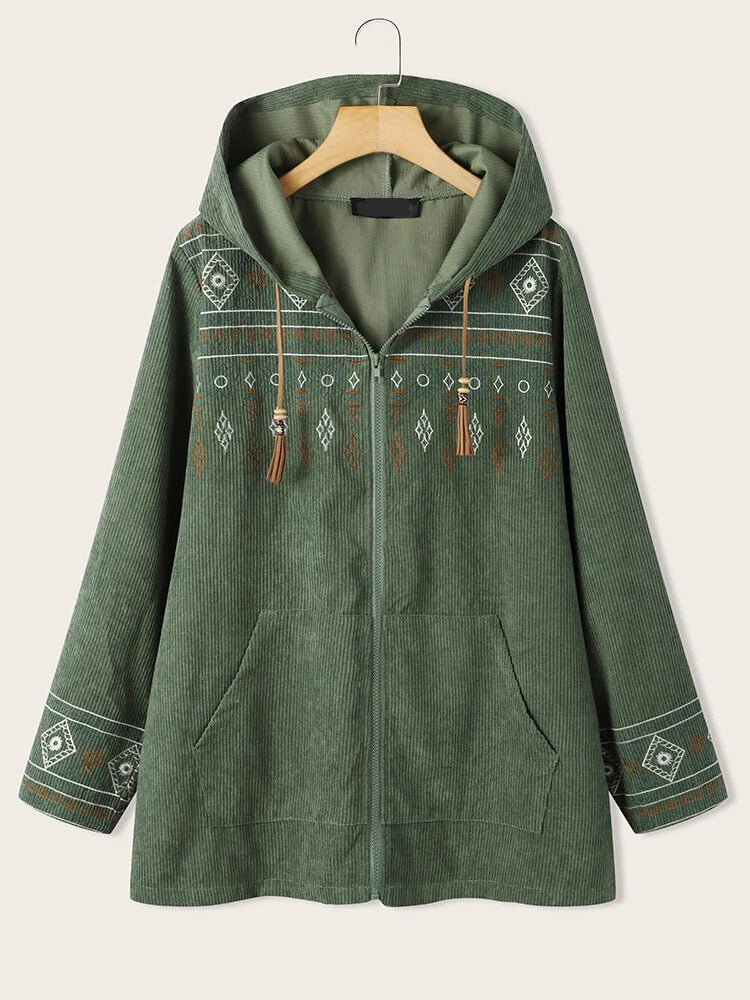 Cárdigan Con Capucha Verde 2021 Otoño Algodón Temperamento Tejido A Rayas Chaqueta Estampada Commuter