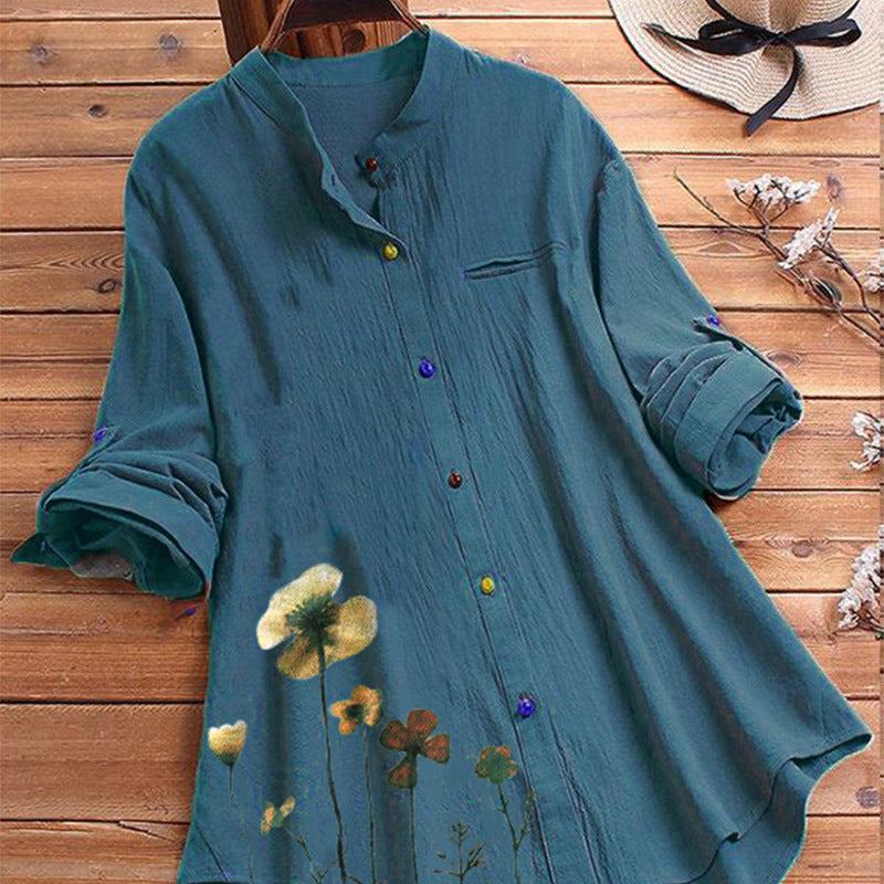 Camisa De Manga Larga De Algodón Y Lino