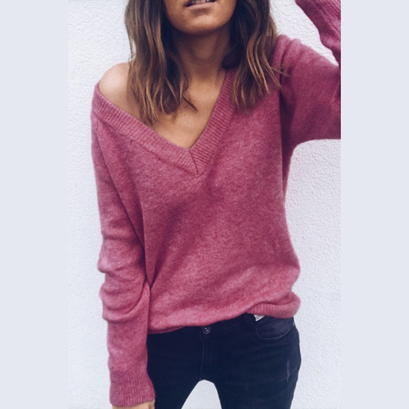 Camiseta De Manga Larga Con Cuello En V Grande De Lana