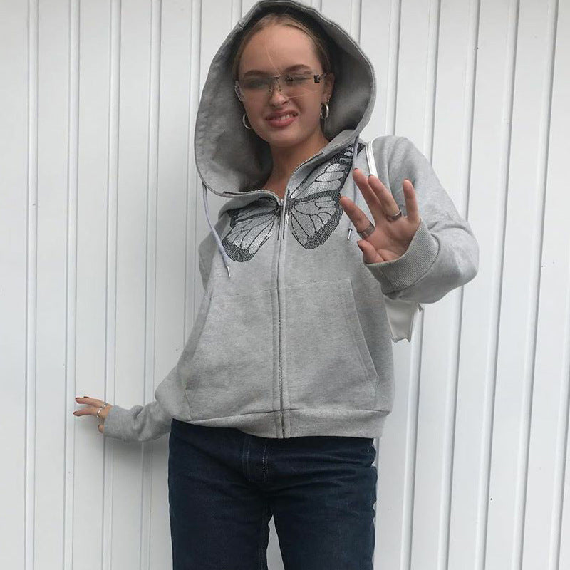 Sudadera Con Capucha De Manga Larga Con Estampado De Mariposas