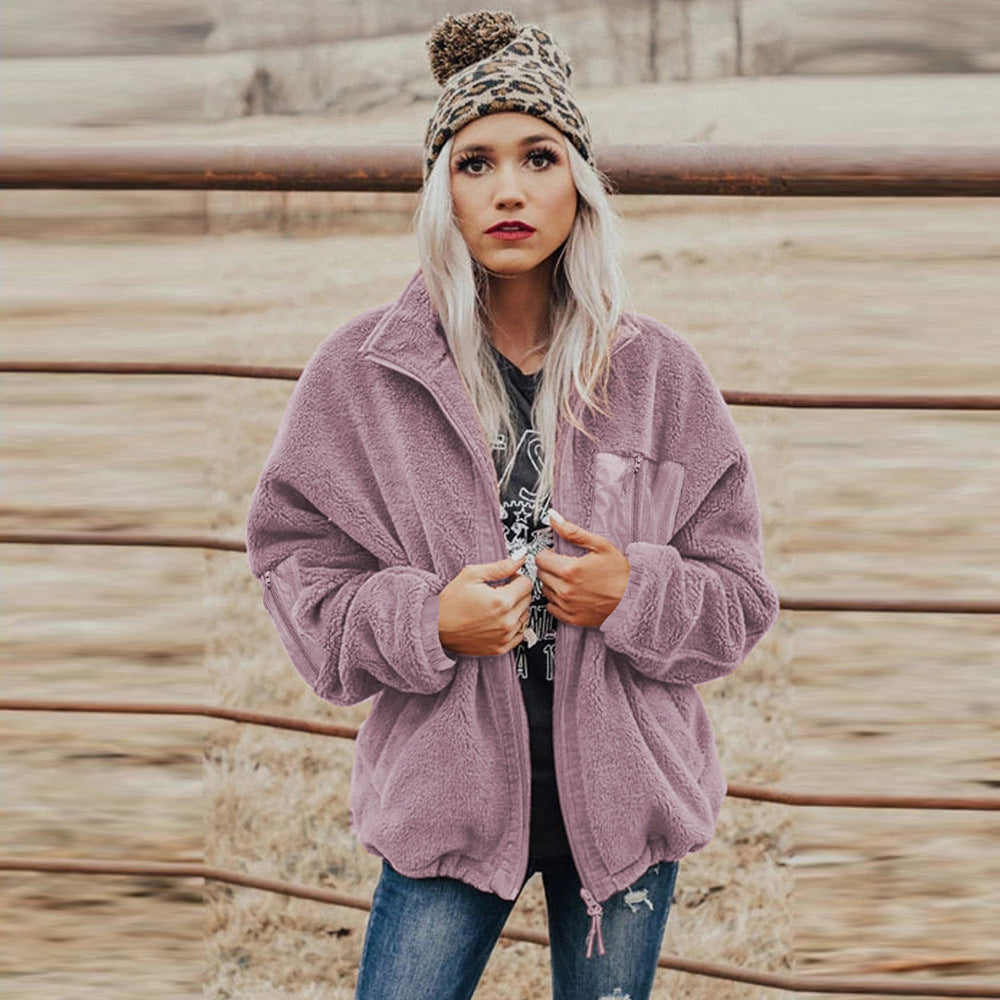 Abrigo De Lana Gruesa Para Mujer, De Comercio Exterior Europeo Y Americano, Con Cremallera, Abrigo Suelto De Gran Tamaño