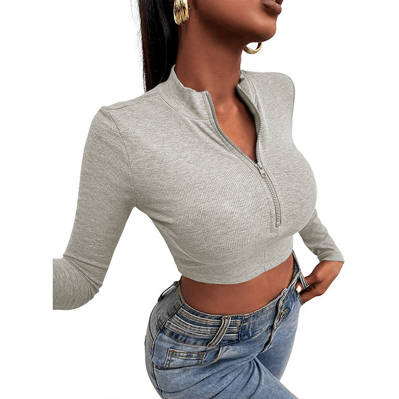 [W-Ropa] Camiseta Corta De Manga Larga Con Cremallera