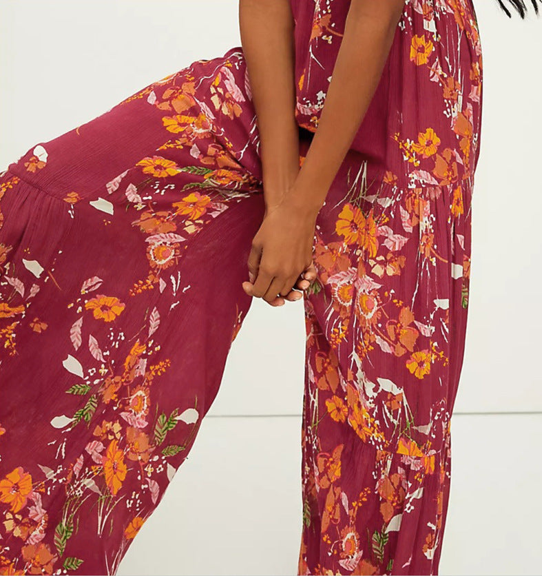 [W-Ropa] Pantalones Casuales Sueltos Pantalones De Pierna Ancha De Playa Pantalones Con Correa