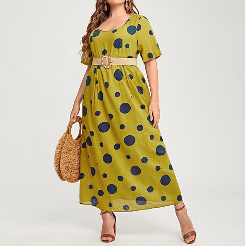 [W-Ropa] Vestido De Lunares De Talla Grande De Verano Para Vacaciones