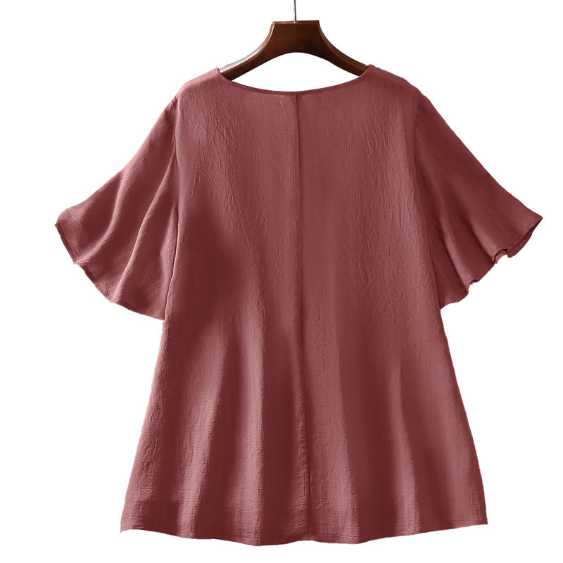 [W-Ropa] Camisa Holgada De Talla Grande De Manga Corta De Color Sólido Cómoda Personalizada 2022