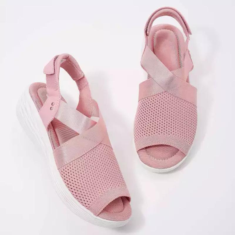 Sandalias de punto de cuña ajustables para mujer