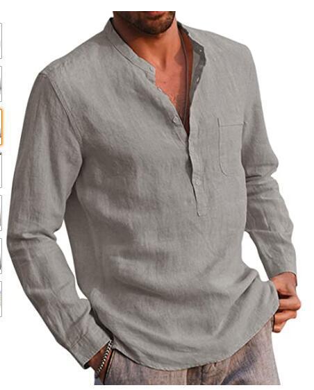Camisa Casual De Lino De Playa Con Cuello De Pico