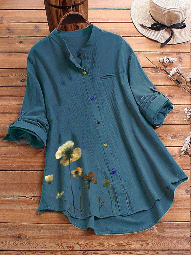 Camisa De Manga Larga De Algodón Y Lino