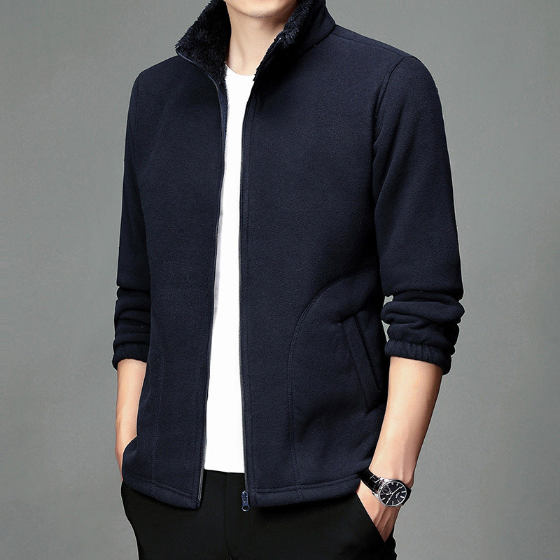 Forro Polar De Color Sólido Con Solapa Para Hombre Más Cárdigan Cálido De Terciopelo