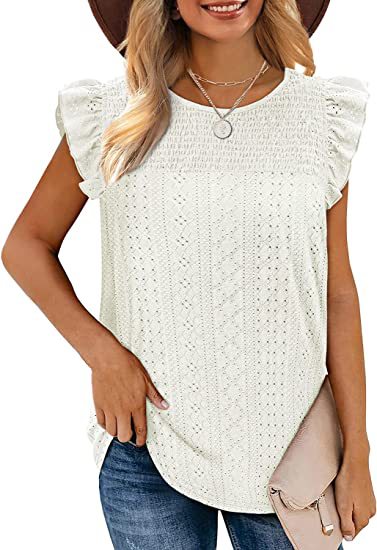 Camiseta Hueca Empalmada Sin Mangas Con Volantes Mujeres