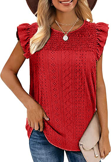 Camiseta Hueca Empalmada Sin Mangas Con Volantes Mujeres