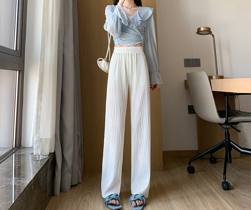 [W-Ropa] Pantalones De Pernera Ancha Con Relieve Water Ripple Water