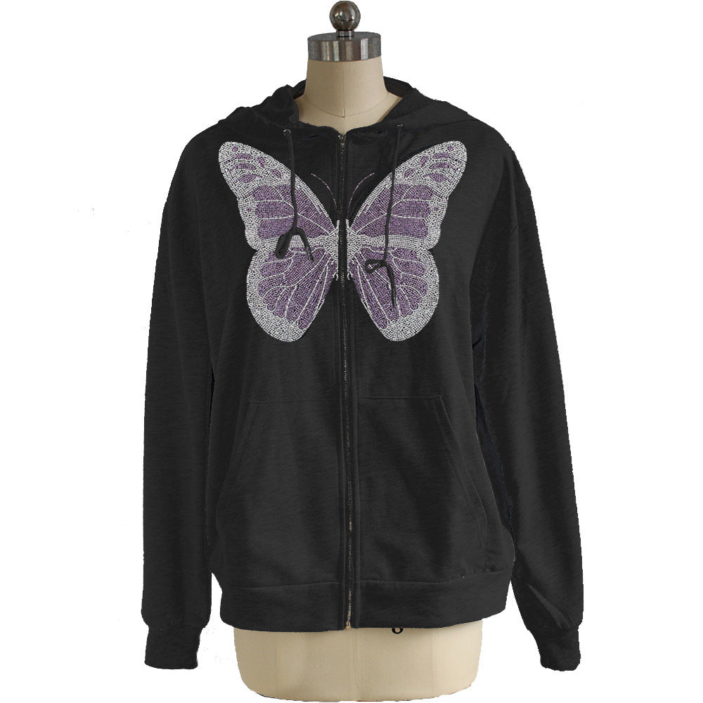 Sudadera Con Capucha De Manga Larga Con Estampado De Mariposas