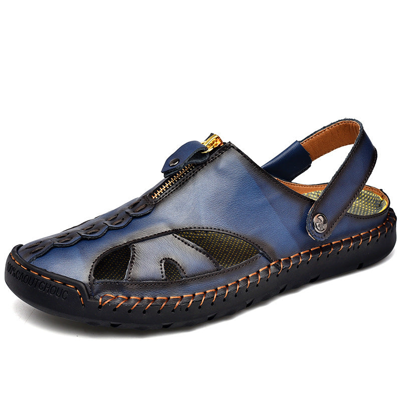 Sandalias Antideslizantes De Velcro Flexible De Cuero Genuino Para Hombre