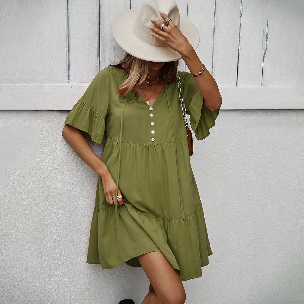 [W-Ropa] Vestido Sexy De Color Sólido 2022 Temperamento De Primavera Y Verano