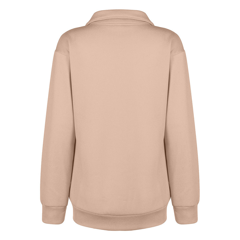 Nuevo Suéter De Manga Larga Con Cuello Alto Y Cremallera De Color Sólido Para Mujer